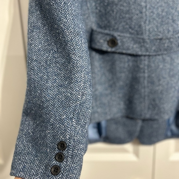 Vintage Talbots Women's Blue Herringbone Tweed Wool Blend Blazer Size 14W - Picture 11 of 13